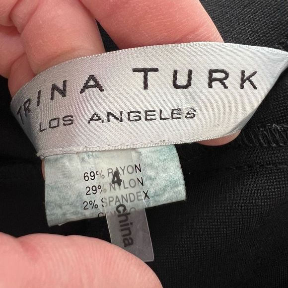 Trina Turk Black Gray Colorblock Mid Rise Leather‎ Side Panel Leggings Size 4 - Picture 11 of 13